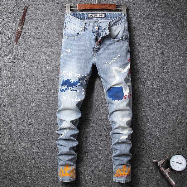 fashion streetwear men jeans light blue slim fit printed designer jeans men elastic denim pants hip hop homme size 28-38
fashion streetwear men jeans light blue slim fit printed designer jeans men elastic denim pants hip hop homme size 28-38