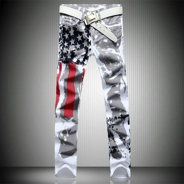 men's jeans men pants skinny straight white pattern classic print fashion design usa flag male denim fabric, Blue
men's jeans men pants skinny straight white pattern classic print fashion design usa flag male denim fabric, Blue