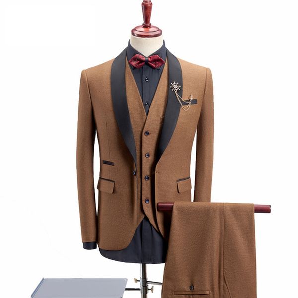 brown mens wedding tuxedos 3 pieces satin black shawl lapel groom wear blazer one button formal prom business jackets, Black;gray
brown mens wedding tuxedos 3 pieces satin black shawl lapel groom wear blazer one button formal prom business jackets, Black;gray