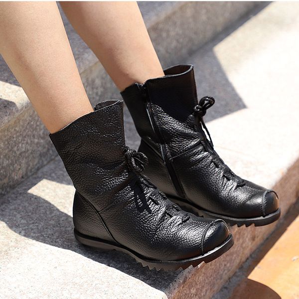 Genuine Leather Women Boots Vintage Style Flat Booties Soft Cowhide Women Shoes Front Ankle Boots
Genuine Leather Women Boots Vintage Style Flat Booties Soft Cowhide Women Shoes Front Ankle Boots