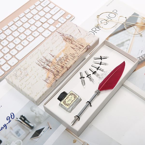 1 set of calligraphy feather dip pen writing ink set wedding gift retro pen 6 nib student writing stationery
1 set of calligraphy feather dip pen writing ink set wedding gift retro pen 6 nib student writing stationery