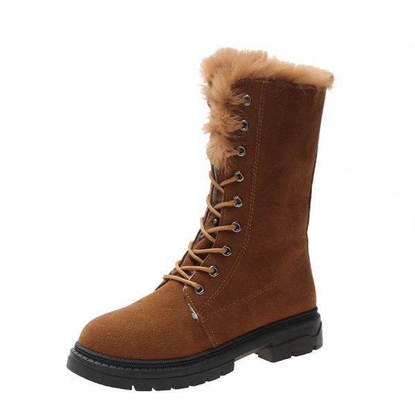 square heel shoes flock snow boots woman winter boots winter lace up women's shoes ladies platform, Black
