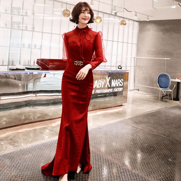 burgundy long sleeve chinese oriental party female cheongsam stage show qipao dress elegant celebrity banquet dresses, Red
burgundy long sleeve chinese oriental party female cheongsam stage show qipao dress elegant celebrity banquet dresses, Red
