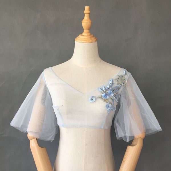 light sky blue bridal boleros new arrival fairy wedding accessories summer bridal bolero with embroidery lace- up back, White
light sky blue bridal boleros new arrival fairy wedding accessories summer bridal bolero with embroidery lace- up back, White