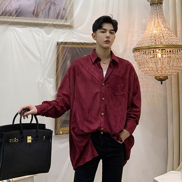 men oversized loose long sleeve casual shirt male streetwear vintage fashion plus size dress shirts, White;black
men oversized loose long sleeve casual shirt male streetwear vintage fashion plus size dress shirts, White;black