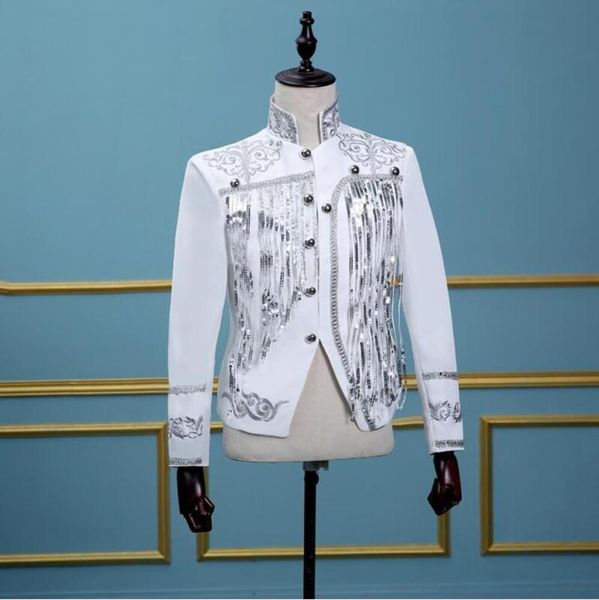 men's suits & blazers men shiny blazer jacket nightclub wedding party suit stage singers clothes, White;black
men's suits & blazers men shiny blazer jacket nightclub wedding party suit stage singers clothes, White;black