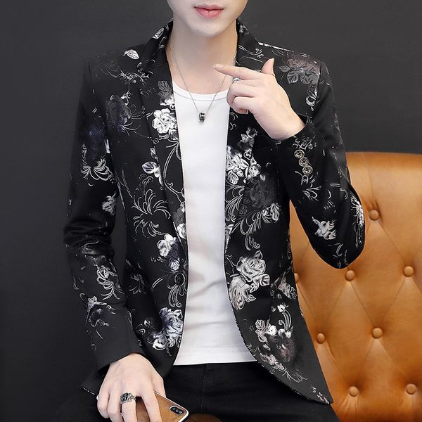 2020 men's casual autumn retro printed blazeryouth british black floral blazer, White;black
2020 men's casual autumn retro printed blazeryouth british black floral blazer, White;black