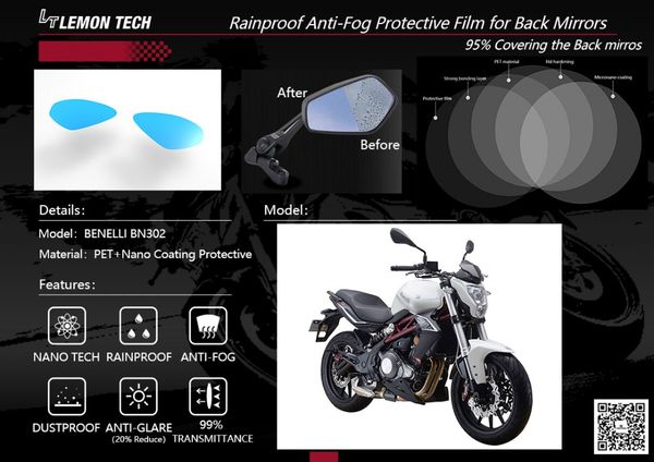 rainproof waterproof anti-fog protective film(2pairs) for benelli bn302 bj300gs motorcycle back mirrors
rainproof waterproof anti-fog protective film(2pairs) for benelli bn302 bj300gs motorcycle back mirrors