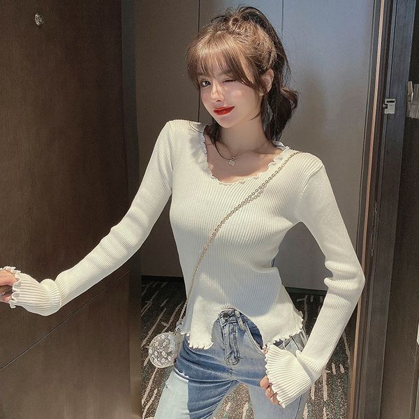 2020 autumn new korean style lace-up v-neck split long-sleeved sweater womens all-match slim bottoming shirt top, White
2020 autumn new korean style lace-up v-neck split long-sleeved sweater womens all-match slim bottoming shirt top, White