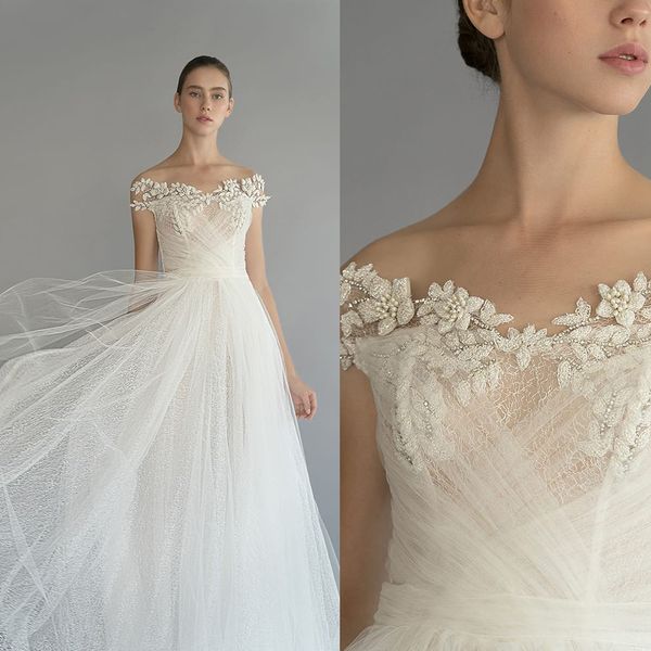 modern a line chana marelus wedding dresses off shoulder sleeveless tulle lace applique wedding gowns floor length robe de mariée, White
modern a line chana marelus wedding dresses off shoulder sleeveless tulle lace applique wedding gowns floor length robe de mariée, White
