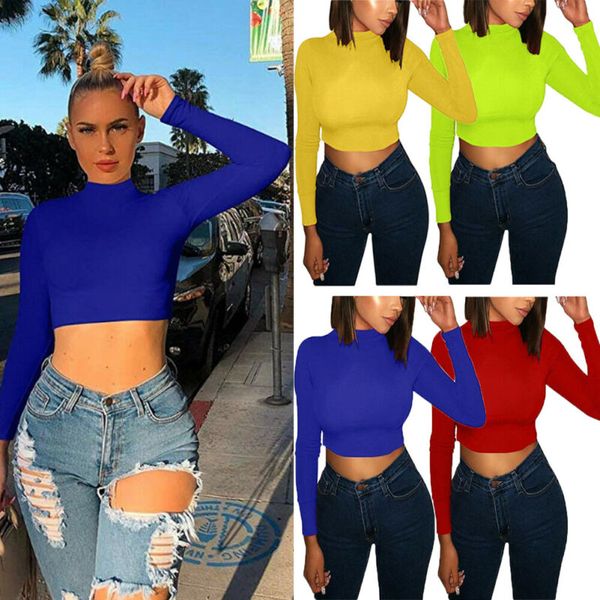 women's t-shirt women solid turtle neck long sleeve crop pullover casual tank t shirt, White
women's t-shirt women solid turtle neck long sleeve crop pullover casual tank t shirt, White