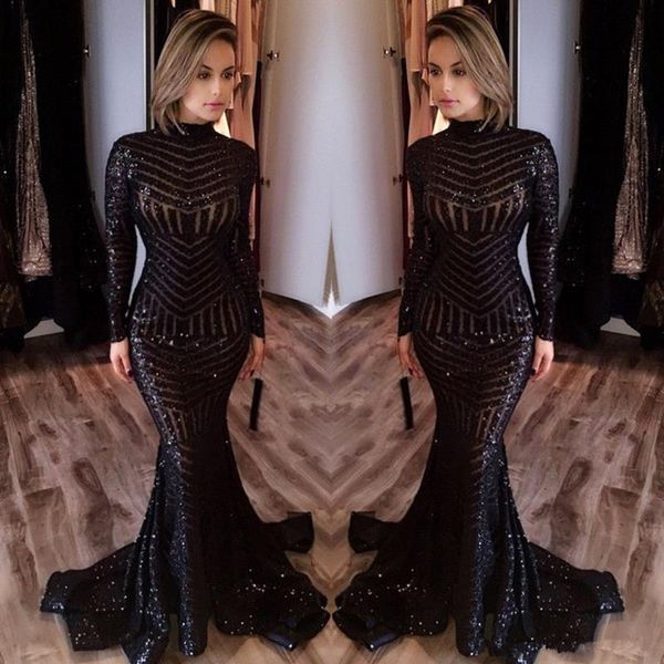new arrival black mermaid evening dresses high neck sequins long sleeves long prom party gowns evening wear formal evening gowns, Black;red
new arrival black mermaid evening dresses high neck sequins long sleeves long prom party gowns evening wear formal evening gowns, Black;red