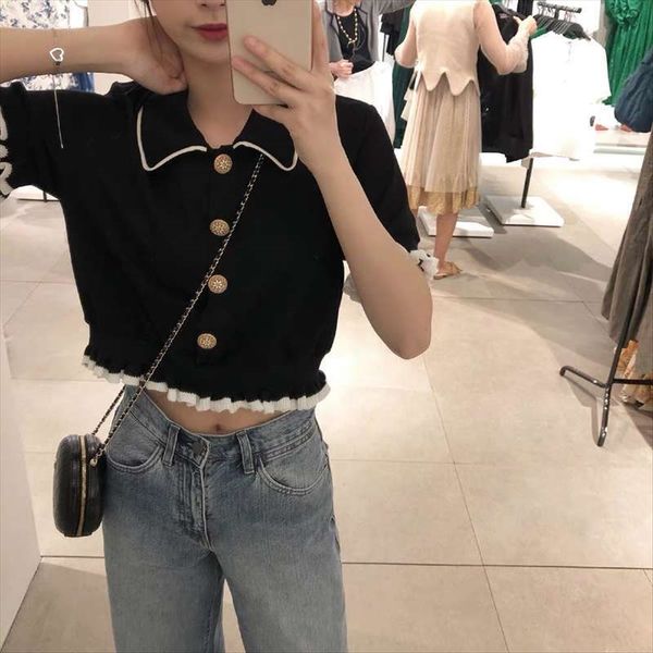 zhenzhen home black knitwear wooden ear slim short home furnishing sleeve polo shirt female short academic style, White
zhenzhen home black knitwear wooden ear slim short home furnishing sleeve polo shirt female short academic style, White