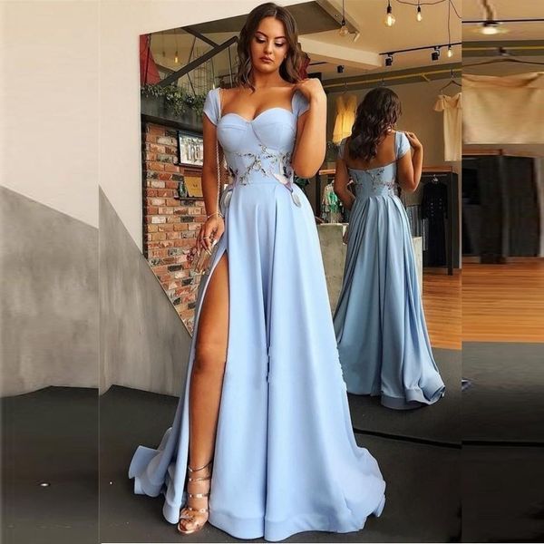 cap sleeves back prom dresses 2019 side split appliques sweetheart evening dress formal dress party wear spring summer, Black
cap sleeves back prom dresses 2019 side split appliques sweetheart evening dress formal dress party wear spring summer, Black