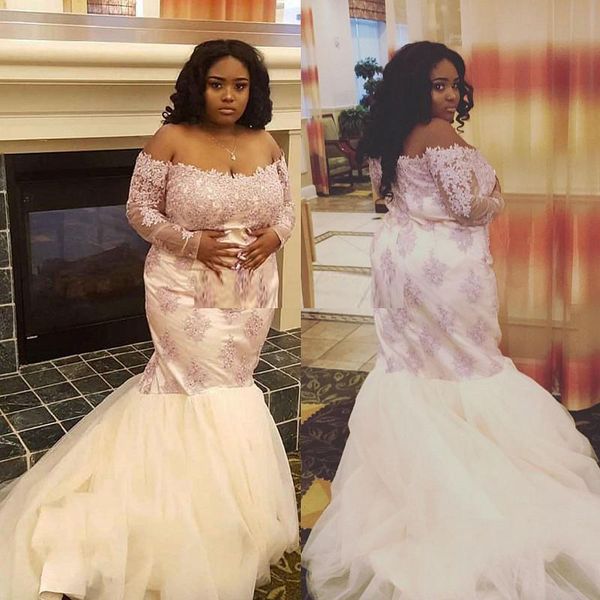 stunning lace plus size prom dresses with long sleeves off the shoulder neck beaded evening gowns sweep train tulle mermaid formal dress, Black
stunning lace plus size prom dresses with long sleeves off the shoulder neck beaded evening gowns sweep train tulle mermaid formal dress, Black