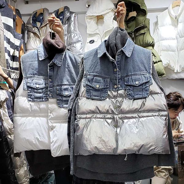 down cotton padded vest women's autumn and winter new korean denim splicing sleeveless parka jacket loose waistcoat outwear, Black;white
down cotton padded vest women's autumn and winter new korean denim splicing sleeveless parka jacket loose waistcoat outwear, Black;white