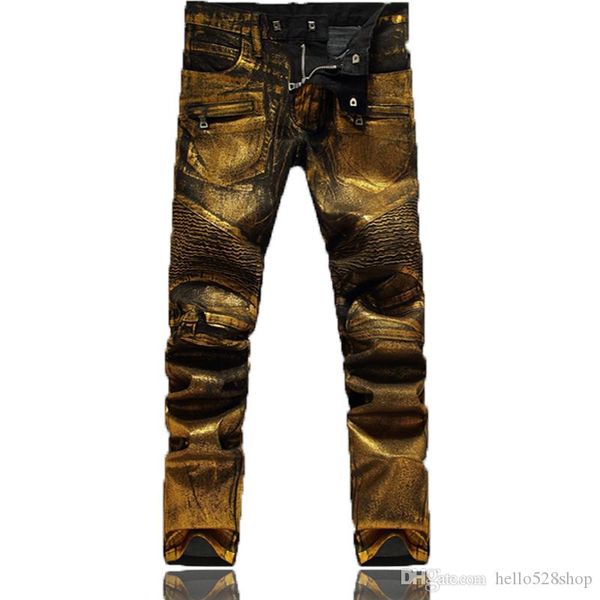 vintage stunning gold coated motorcycle slim knees fold jeans pants amazing cool for men, Blue
vintage stunning gold coated motorcycle slim knees fold jeans pants amazing cool for men, Blue