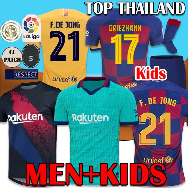 New Fonts 2019 2020 Camisetas de Fútbol Barcelona Soccer Jersey Thrid MEN KIDS 19 20 Barca DE JONG Messi Rakitic GRIEZMANN Football Shirt
