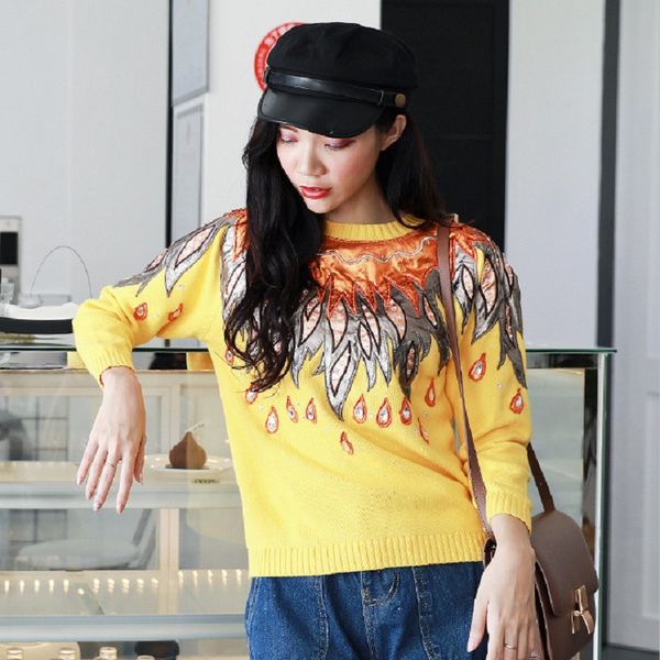 2019 luxury designer flame appliques women yellow sweaters pullovers runway brand lady winter knitted sweater jumper clothes, White;black
2019 luxury designer flame appliques women yellow sweaters pullovers runway brand lady winter knitted sweater jumper clothes, White;black
