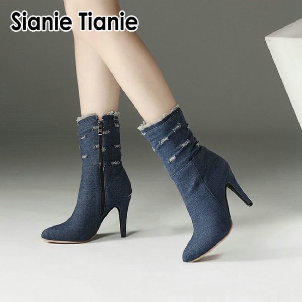 sianie tianie brushed denim jeans boots for women pointed toe super thin high heels stiletto socks booties big size 49 50, Black
sianie tianie brushed denim jeans boots for women pointed toe super thin high heels stiletto socks booties big size 49 50, Black