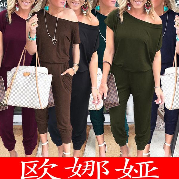 shoulder 6 summer colors 2020 short sleeve pocket women's jumpsuit 100251, Black;white
shoulder 6 summer colors 2020 short sleeve pocket women's jumpsuit 100251, Black;white