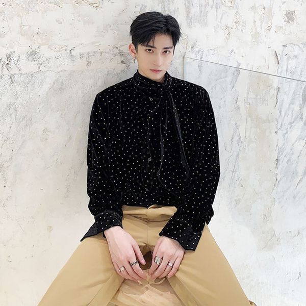 men vintage fashion leaf collar shining velvet shirt male streetwear hip hop casual shirts stage show clothing, White;black
men vintage fashion leaf collar shining velvet shirt male streetwear hip hop casual shirts stage show clothing, White;black
