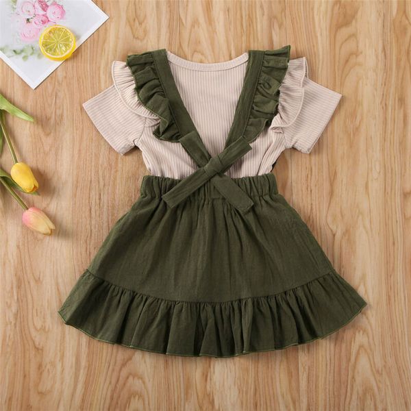 1-5years toddler kid baby girl clothes short sleeve t-shirt strap dress outfit set, White
1-5years toddler kid baby girl clothes short sleeve t-shirt strap dress outfit set, White