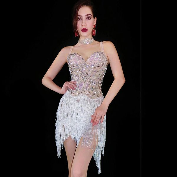 stage wear flashing multi-color rhinestones pearl fringe dress women birthday party outfit bar singer dancer dresses rave dj1918, Black;red 
stage wear flashing multi-color rhinestones pearl fringe dress women birthday party outfit bar singer dancer dresses rave dj1918, Black;red