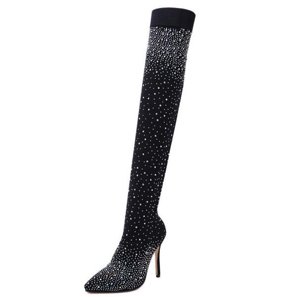runway crystal stretch fabric sock boots pointy toe over-the-knee heel thigh high heel pointed toe rhinestone woman boot dd369, Black
runway crystal stretch fabric sock boots pointy toe over-the-knee heel thigh high heel pointed toe rhinestone woman boot dd369, Black