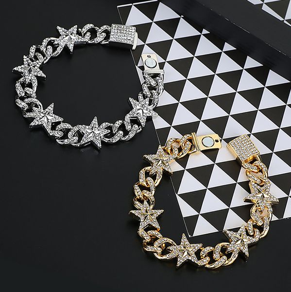 new personalized mens bling diamond pentagram star cuban link chain bracelet gold silver wristband hip hop rapper jewelry gifts for men, Black
new personalized mens bling diamond pentagram star cuban link chain bracelet gold silver wristband hip hop rapper jewelry gifts for men, Black
