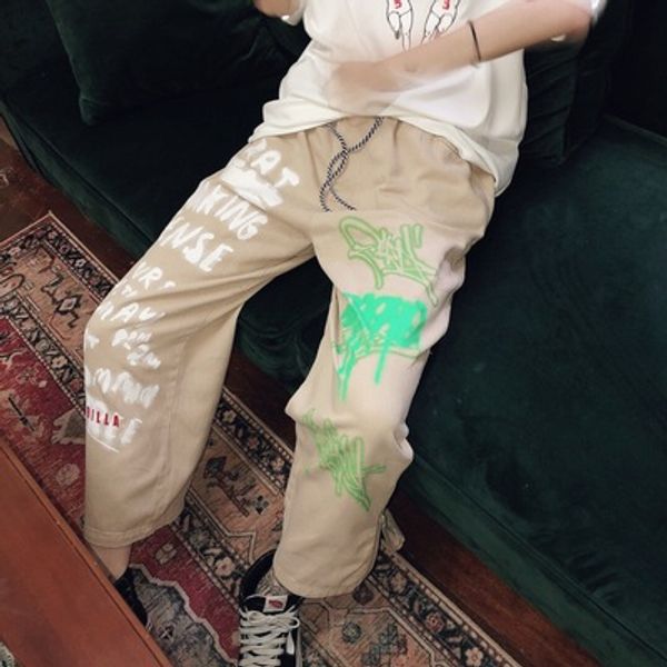 self-made two-color spray-printed graffiti character letters street jeans reflective rope-pulling elastic straight-waisted, Blue
self-made two-color spray-printed graffiti character letters street jeans reflective rope-pulling elastic straight-waisted, Blue