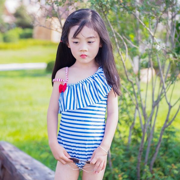 children's women's sun-proof swimsuit quick-drying girl's navy one-shoulder striped one-piece swimsuit children's spring, White;black
children's women's sun-proof swimsuit quick-drying girl's navy one-shoulder striped one-piece swimsuit children's spring, White;black