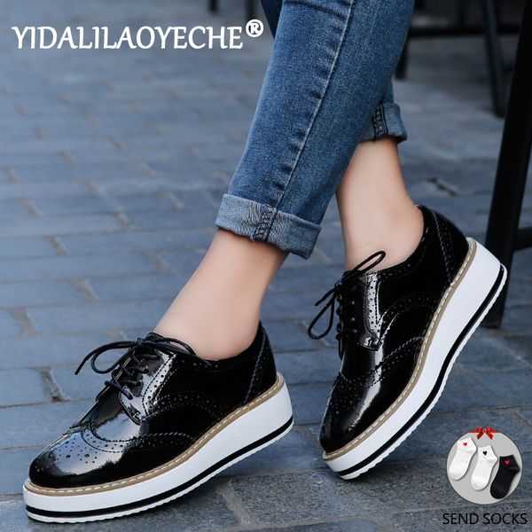 women's flat shoes bright leather round head thick-soled casual shoes 2019 spring and autumn pu solid color lace-up rubber shoe, Black
women's flat shoes bright leather round head thick-soled casual shoes 2019 spring and autumn pu solid color lace-up rubber shoe, Black