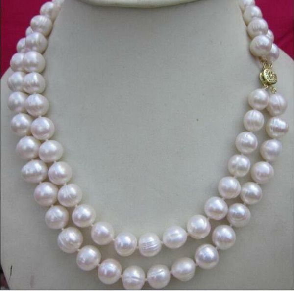 double strands +11-12mm natural south sea white pearl necklace 18-19, Silver 
double strands +11-12mm natural south sea white pearl necklace 18-19, Silver