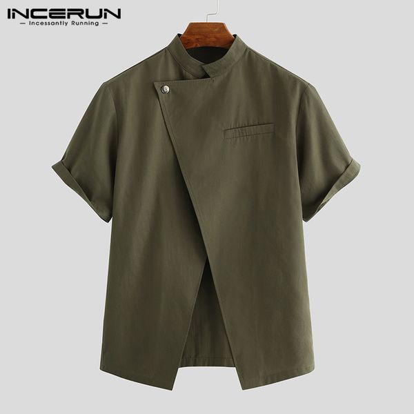 incerun vintage men casual shirt 2020 short sleeve solid camisas hombre one button split shirts chic stand collar irregular, White;black
incerun vintage men casual shirt 2020 short sleeve solid camisas hombre one button split shirts chic stand collar irregular, White;black