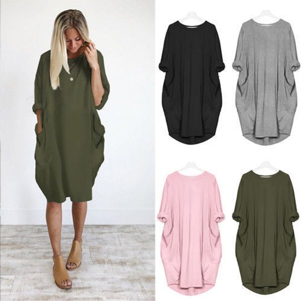 popular style pure color round collar plus size loose pendulum splicing long dress, Black;gray
popular style pure color round collar plus size loose pendulum splicing long dress, Black;gray