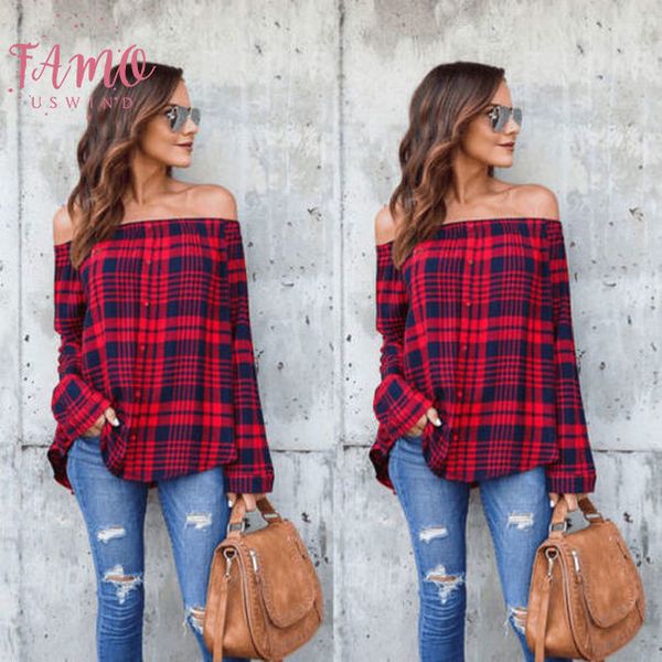 off shoulder womens ladies plaid cotton blouses long sleeve shirts casual blouse loose shirts spring red clothes, White
off shoulder womens ladies plaid cotton blouses long sleeve shirts casual blouse loose shirts spring red clothes, White