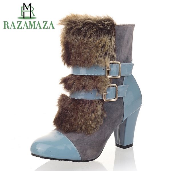 razamaza 4 colors size 32-43 ladies mid calf boots high heel warm boots thick fur metal buckle short botas winter shoes woman, Black
razamaza 4 colors size 32-43 ladies mid calf boots high heel warm boots thick fur metal buckle short botas winter shoes woman, Black