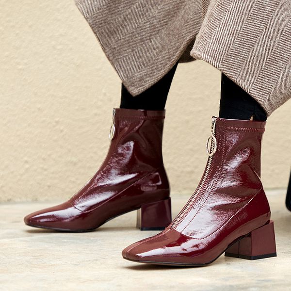 vangull ins women ankle boots fashion handmade elastic patent leretro square short boots front zipper platform martin boots ly191224, Black
vangull ins women ankle boots fashion handmade elastic patent leretro square short boots front zipper platform martin boots ly191224, Black