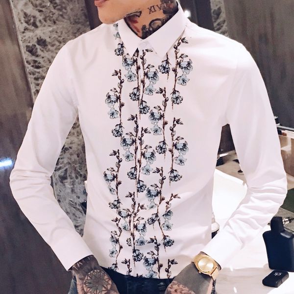 men shirt brand new 2019 long sleeve black shirt men streetwear digital print slim fit casual shirts party dress, White;black
men shirt brand new 2019 long sleeve black shirt men streetwear digital print slim fit casual shirts party dress, White;black