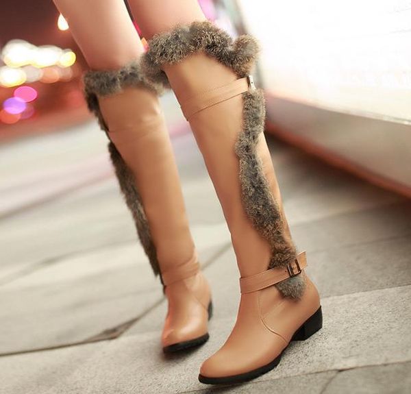 size 34 to 43 with box brown flat heel fur boots women knee high boots thick plush, Black
size 34 to 43 with box brown flat heel fur boots women knee high boots thick plush, Black