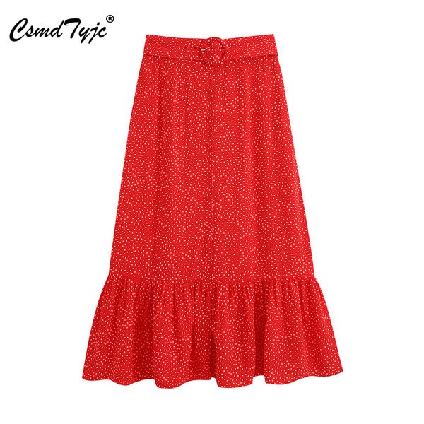 women chic polka dot ruffles midi skirt high waist with belt button design female skirts faldas mujer red skirt, Black
women chic polka dot ruffles midi skirt high waist with belt button design female skirts faldas mujer red skirt, Black