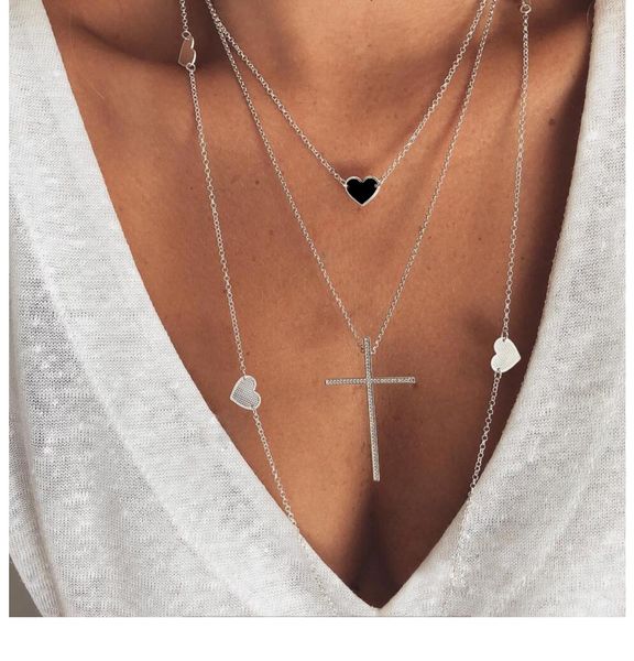 new religion style necklace jewelry simple alloy chain heart necklace creative cross pendant 3 layer necklace set, Silver
new religion style necklace jewelry simple alloy chain heart necklace creative cross pendant 3 layer necklace set, Silver
