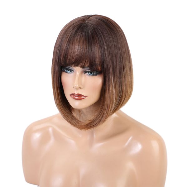 12'' women short straight bob wigs synthetic heat resistant cosplay wig, Black