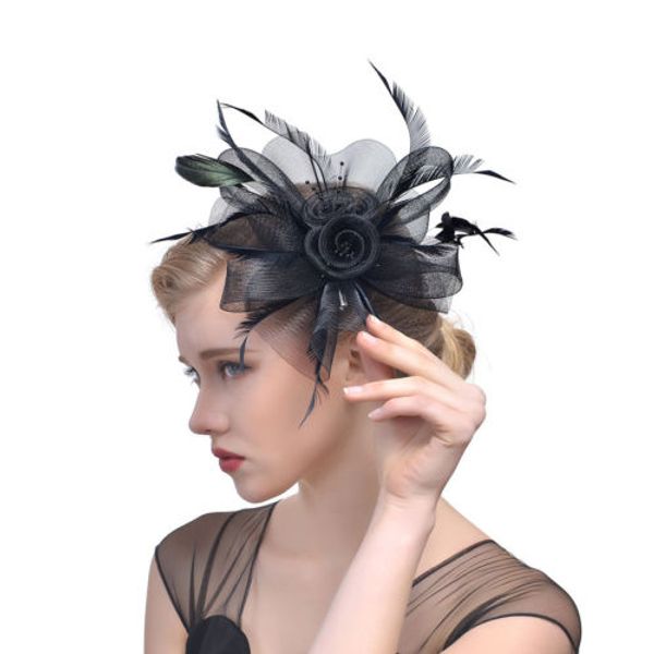 elegant women feather fascinator flower veil hat headband wedding party