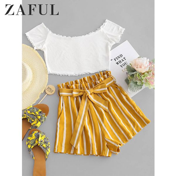 zaful women sets contrast off shoulder and stripes shorts set short sleeves pockets elastic high waist sweet 2pieces sets, White
zaful women sets contrast off shoulder and stripes shorts set short sleeves pockets elastic high waist sweet 2pieces sets, White