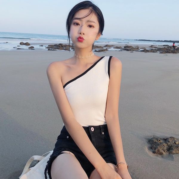 4-16 women's dress new style korean-style off-shoulder sleeveless knit base fashion slim fit pullover contrast color edge t, Black;white
4-16 women's dress new style korean-style off-shoulder sleeveless knit base fashion slim fit pullover contrast color edge t, Black;white