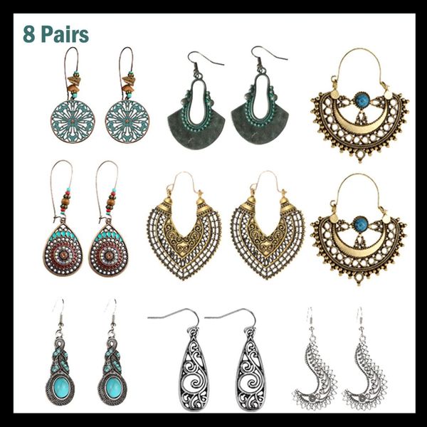 vintage ethnic style earrings for women old 8 piece set long hollow earrings lady jewelry gift stylish ornaments imitate bijoux, Silver
vintage ethnic style earrings for women old 8 piece set long hollow earrings lady jewelry gift stylish ornaments imitate bijoux, Silver