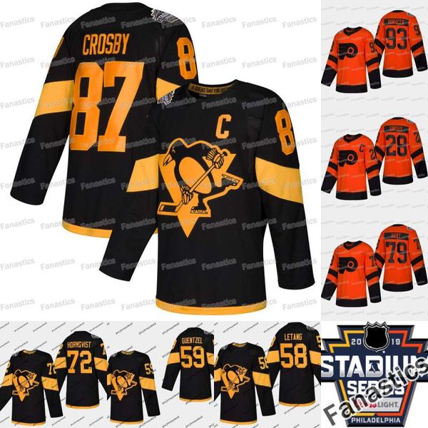 2019 Stadium Series Penguins Philadelphia Flyers Sidney Crosby Claude Giroux Couturier Carter Hart Jake Guentzel Malkin Hockey Jerseys