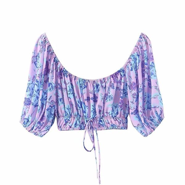 deat 2020 spring short puff sleeve slash neck purple floral print lace up blouse women mh875, White
deat 2020 spring short puff sleeve slash neck purple floral print lace up blouse women mh875, White